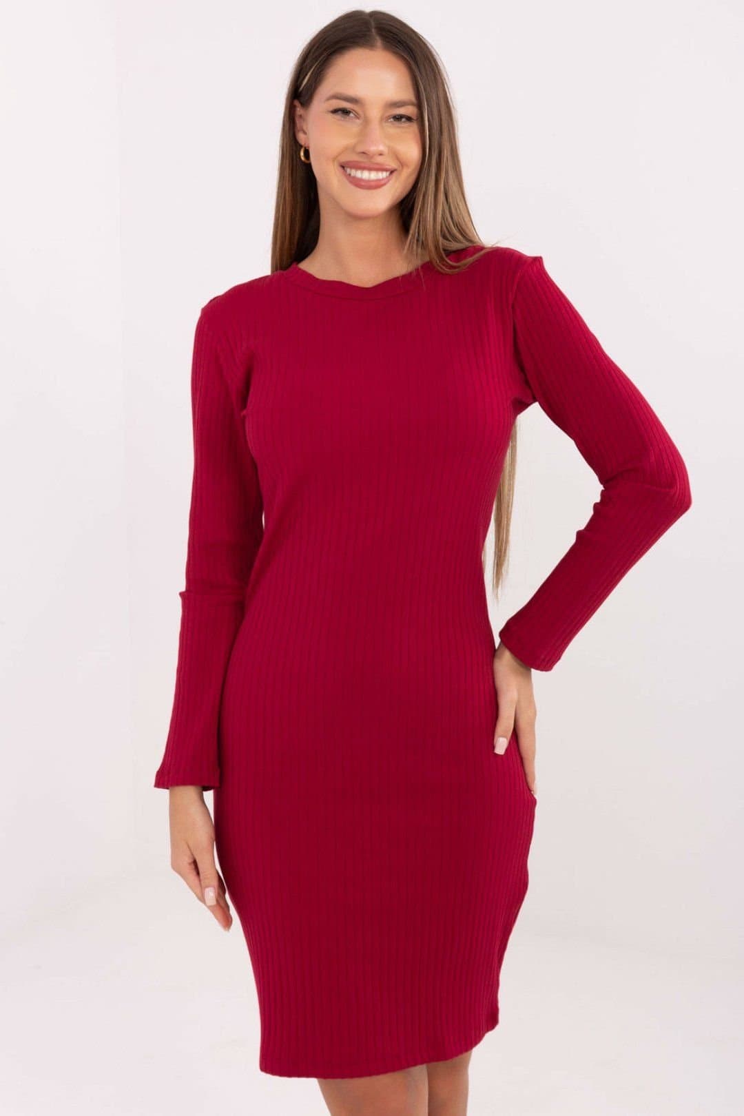 Love Lace Love Lace Women's Everyday Ribbed Cotton Pencil Dress Style 221256 in Red