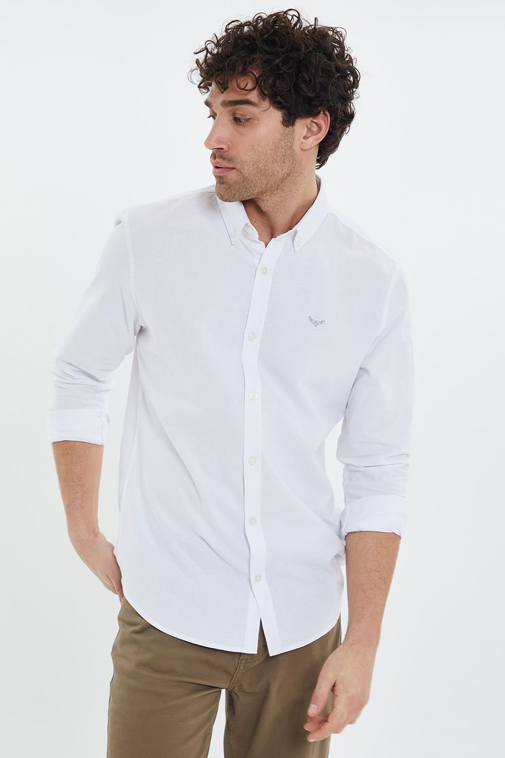 Threadbare Threadbare Men's Oxford Cotton 'Beacon' Long Sleeve Shirt in White - 2