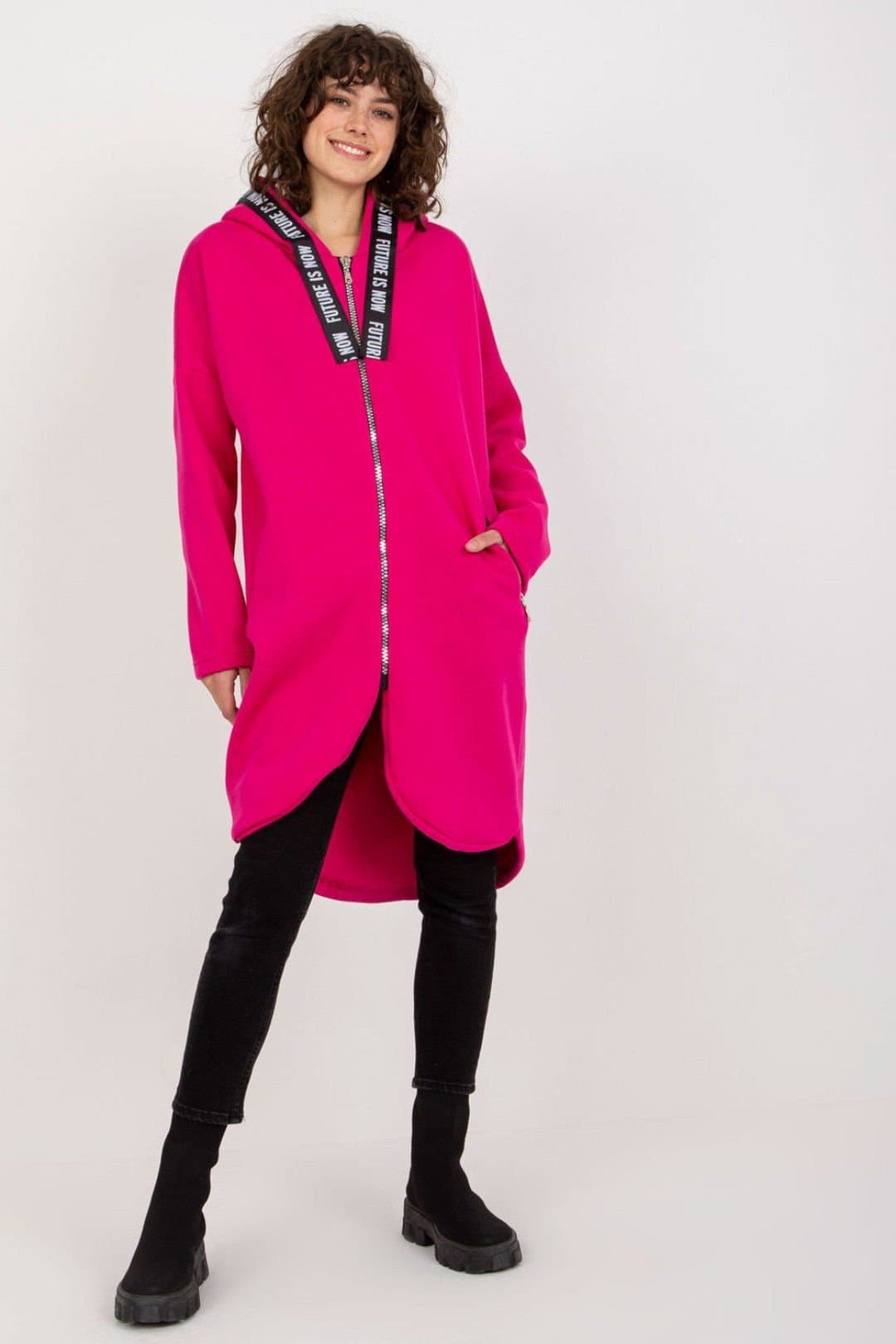 Love Lace Love Lace Women's Extended Fit Zippered Hooded Sweatshirt in Pink