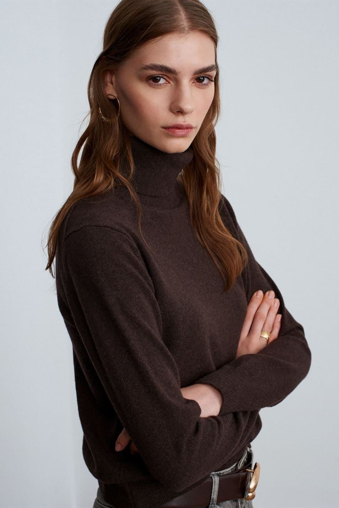 Dilvin Dilvin Brown Cashmere Turtleneck Sweater