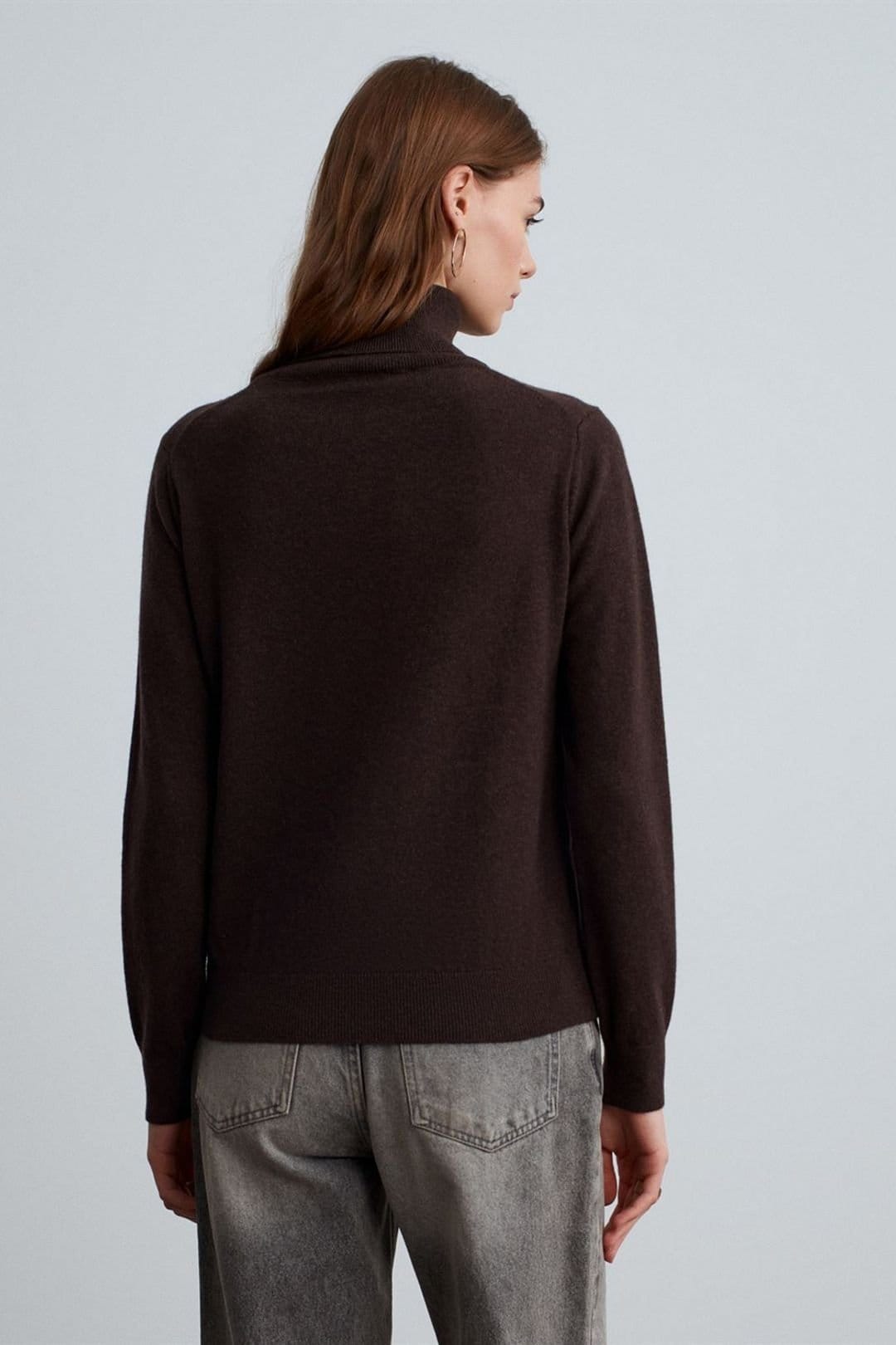 Dilvin Dilvin Women's Cashmere Turtleneck Sweater in Brown - 4