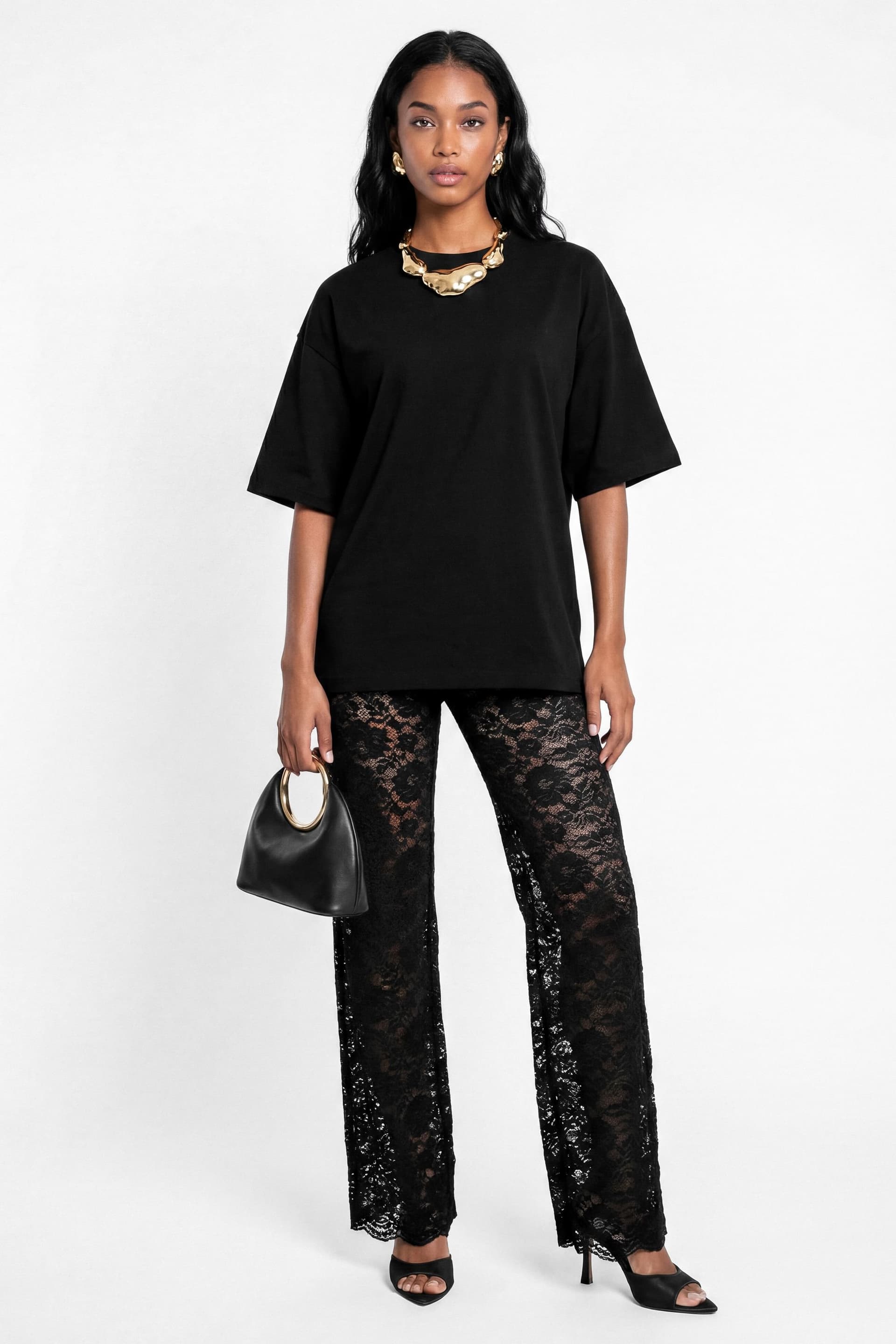 Maya Deluxe Maya Deluxe Women's Floral Lace High Waist Trousers in Black