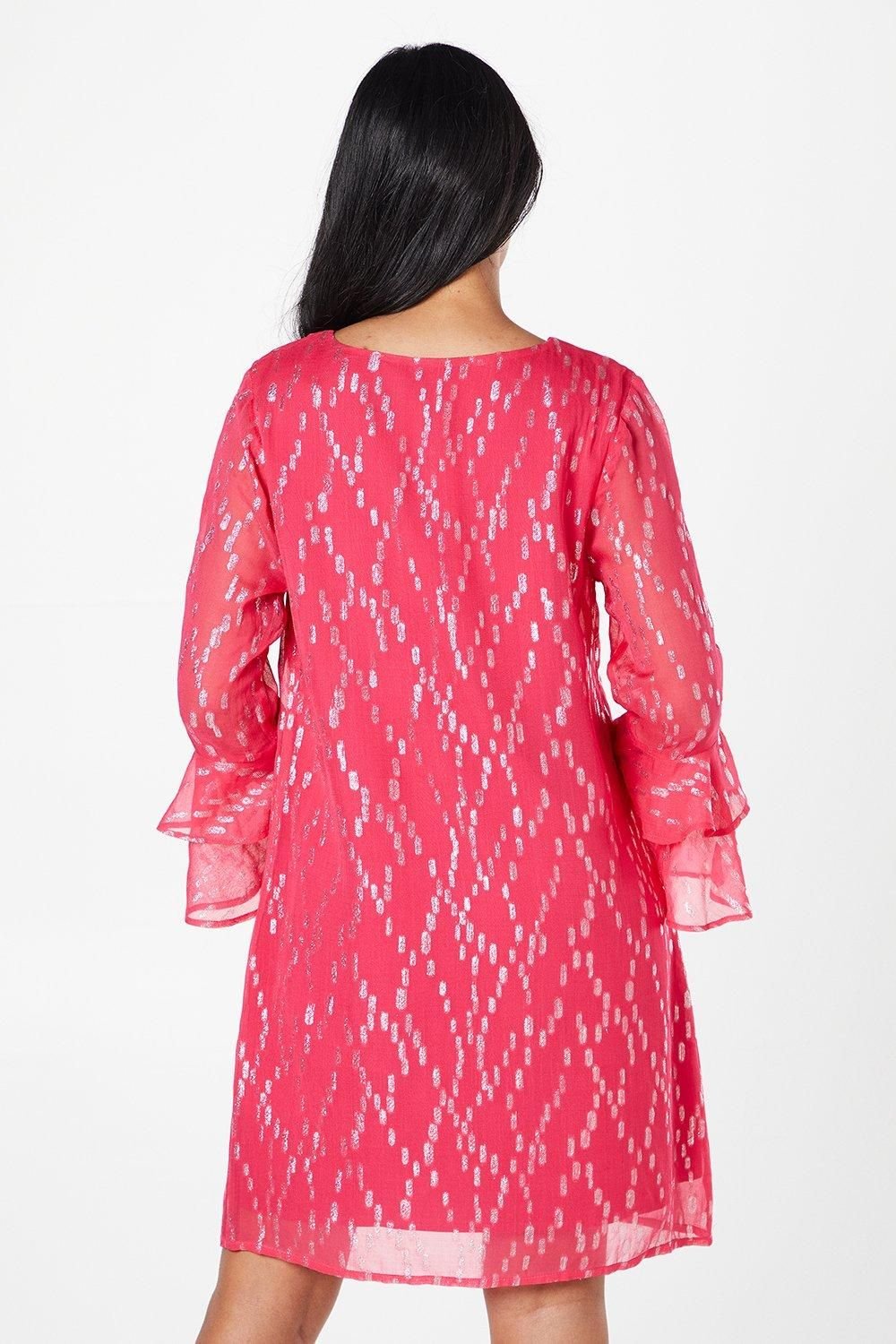 Wallis Wallis Women's Petite Metallic Ruffle Sleeve Shift Dress in Pink - 3