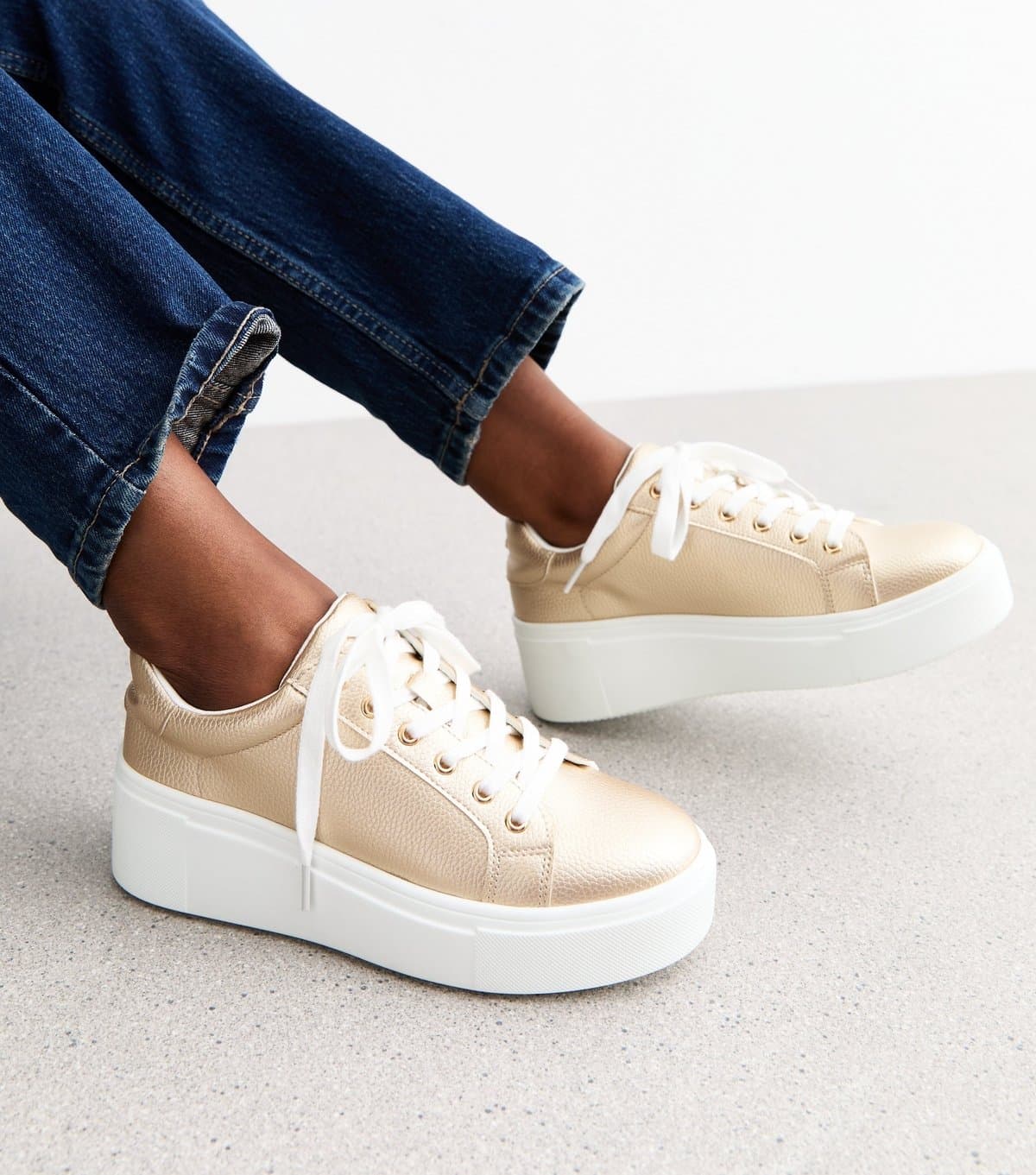 New Look Women's Gold Faux Leather Wedge Trainers New Look