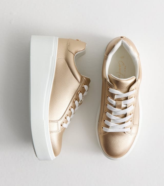 New Look Women's Gold Faux Leather Wedge Trainers New Look - 2
