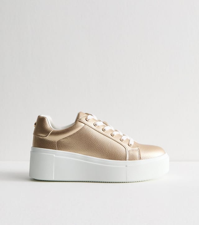 New Look Women's Gold Faux Leather Wedge Trainers New Look - 3