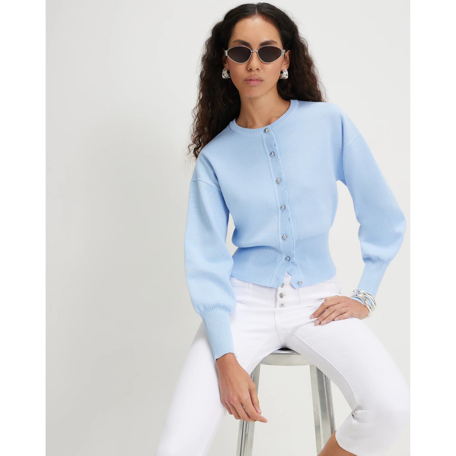 River Island River Island Womens Blue Scallop Detail Knit Cardigan