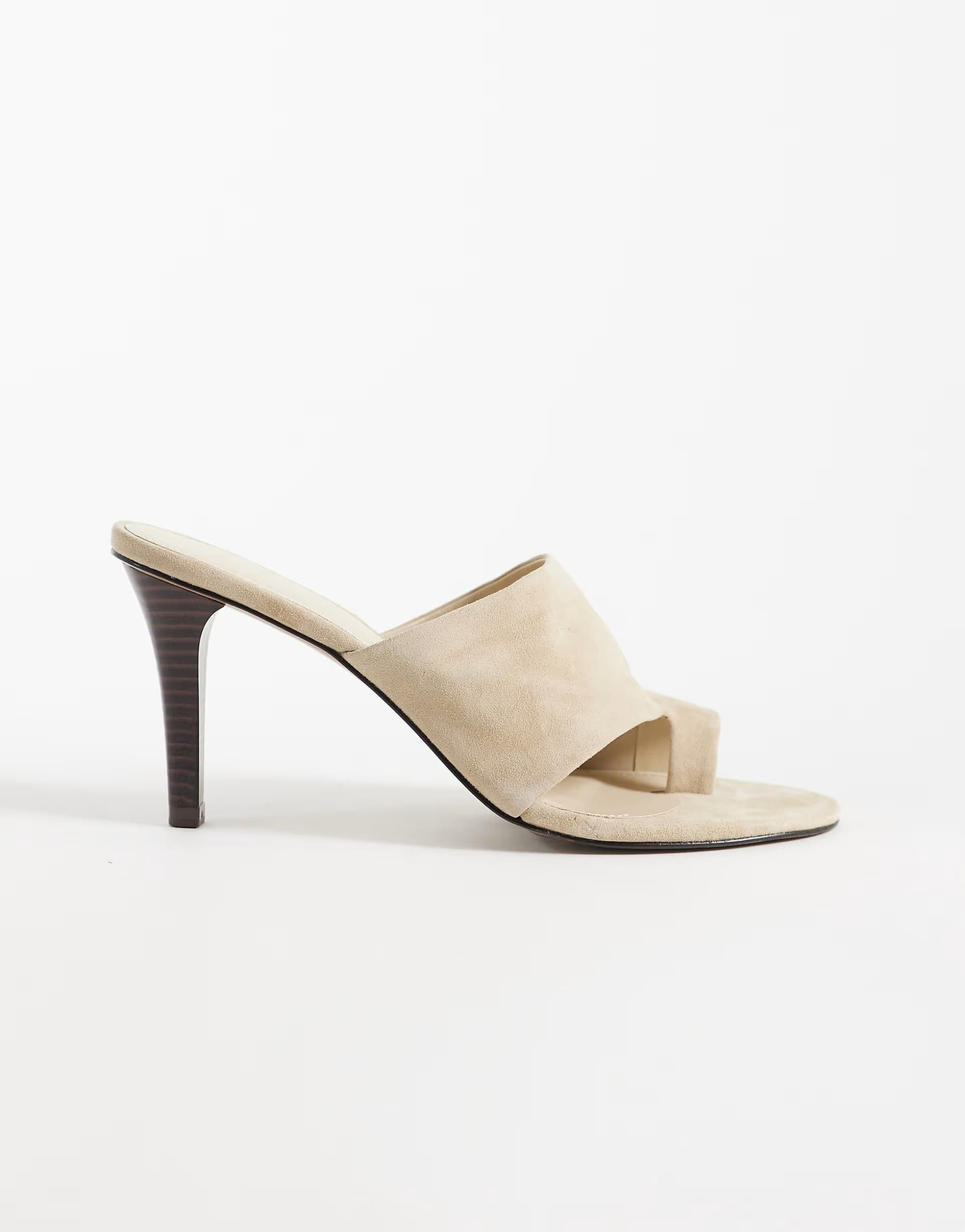 ASOS Mango 100% suede leather heeled sandal with toe detail in sand
