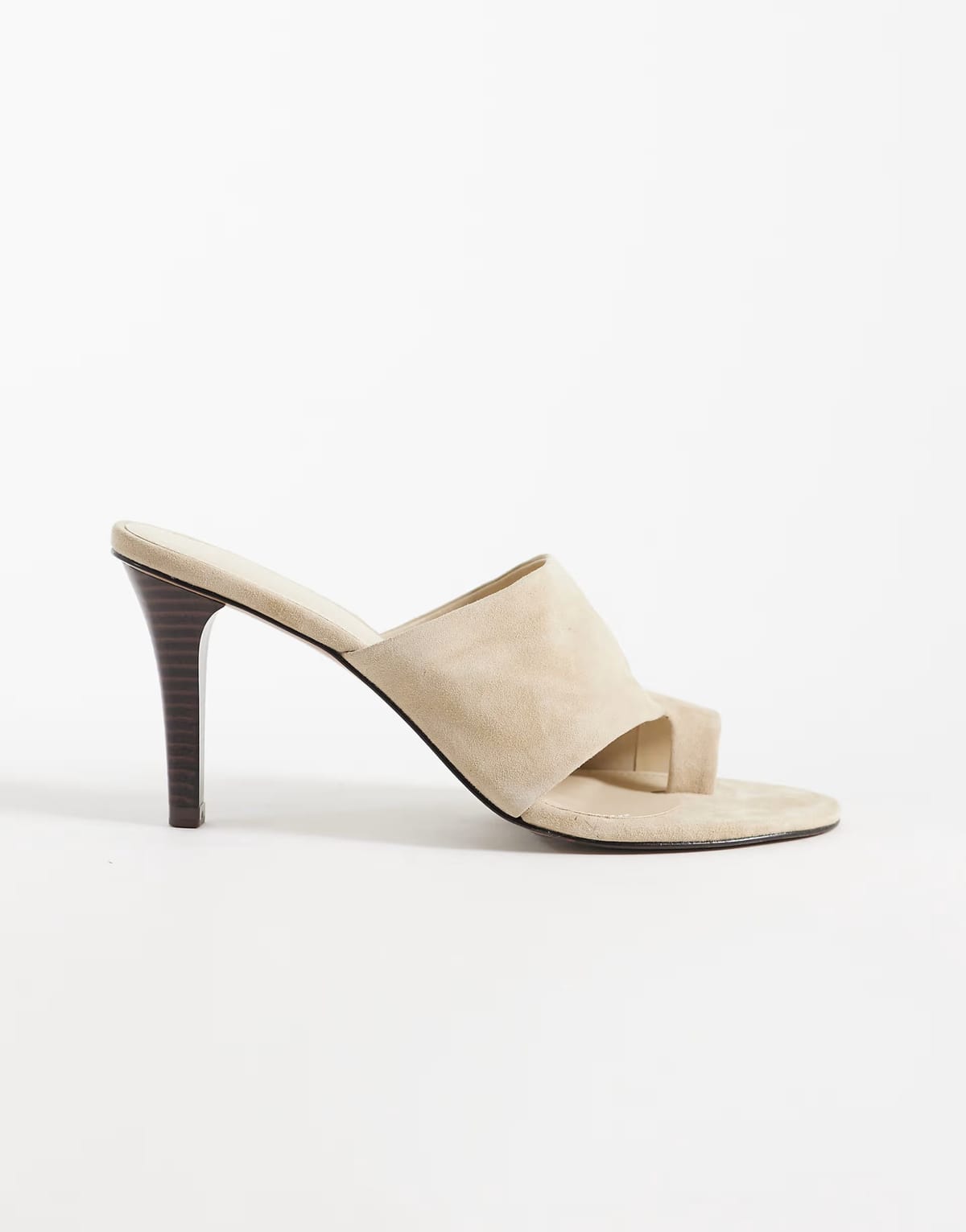 ASOS Mango 100% suede leather heeled sandal with toe detail in sand - 1