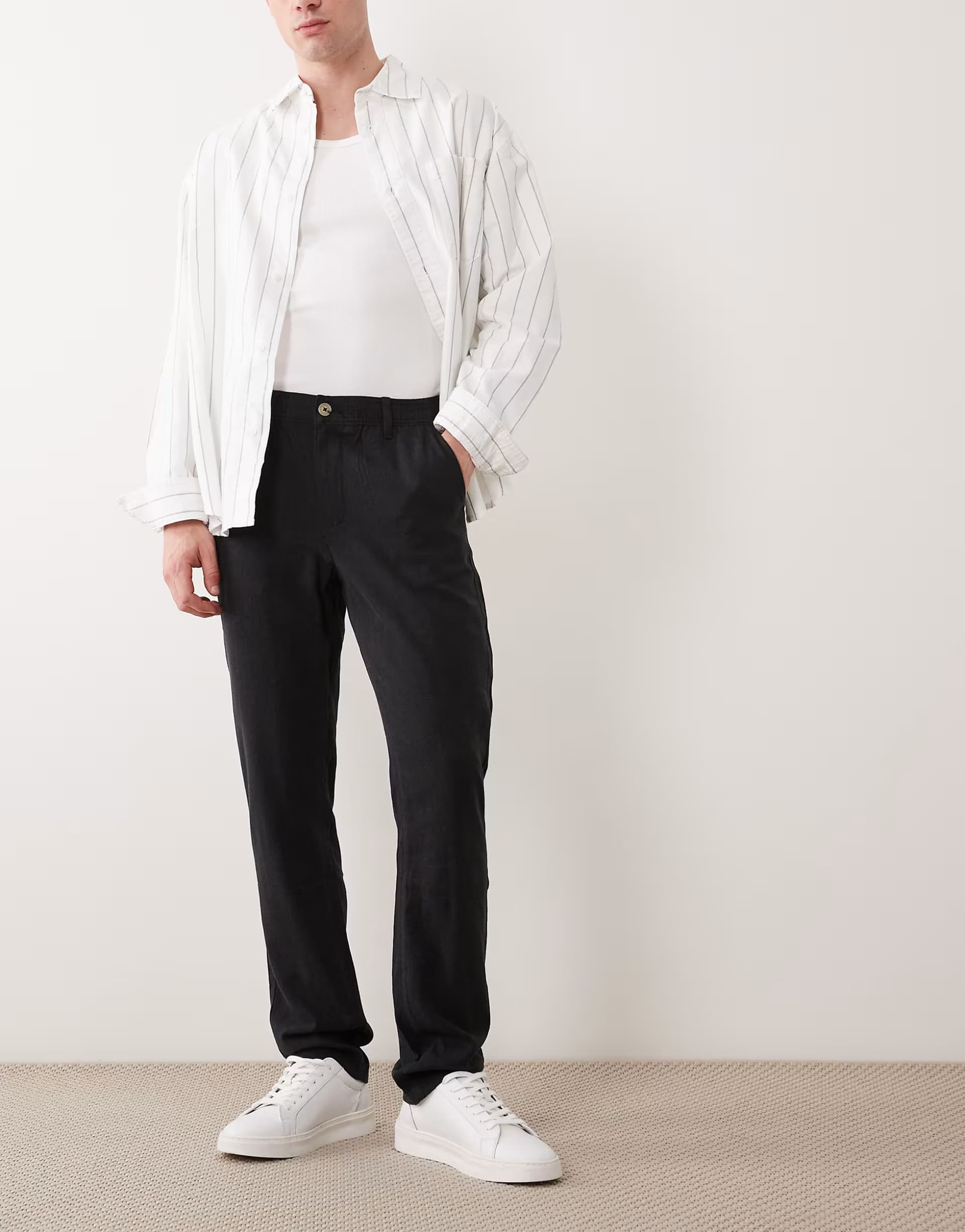 ASOS ASOS DESIGN slim linen blend trousers in black