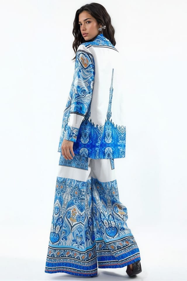 MSN Collection MSN Collection Women's Geometric Shirt & Wide-Leg Trouser Set - 2