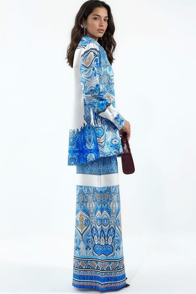 MSN Collection MSN Collection Women's Geometric Shirt & Wide-Leg Trouser Set - 3