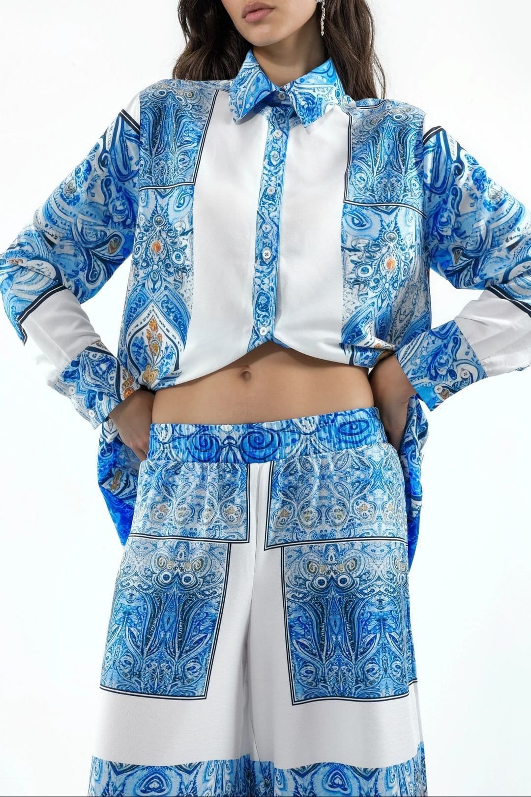 MSN Collection MSN Collection Women's Geometric Shirt & Wide-Leg Trouser Set - 4