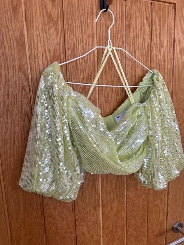 ASOS Design Asos edition neon green sequin trouser and Bardot top set