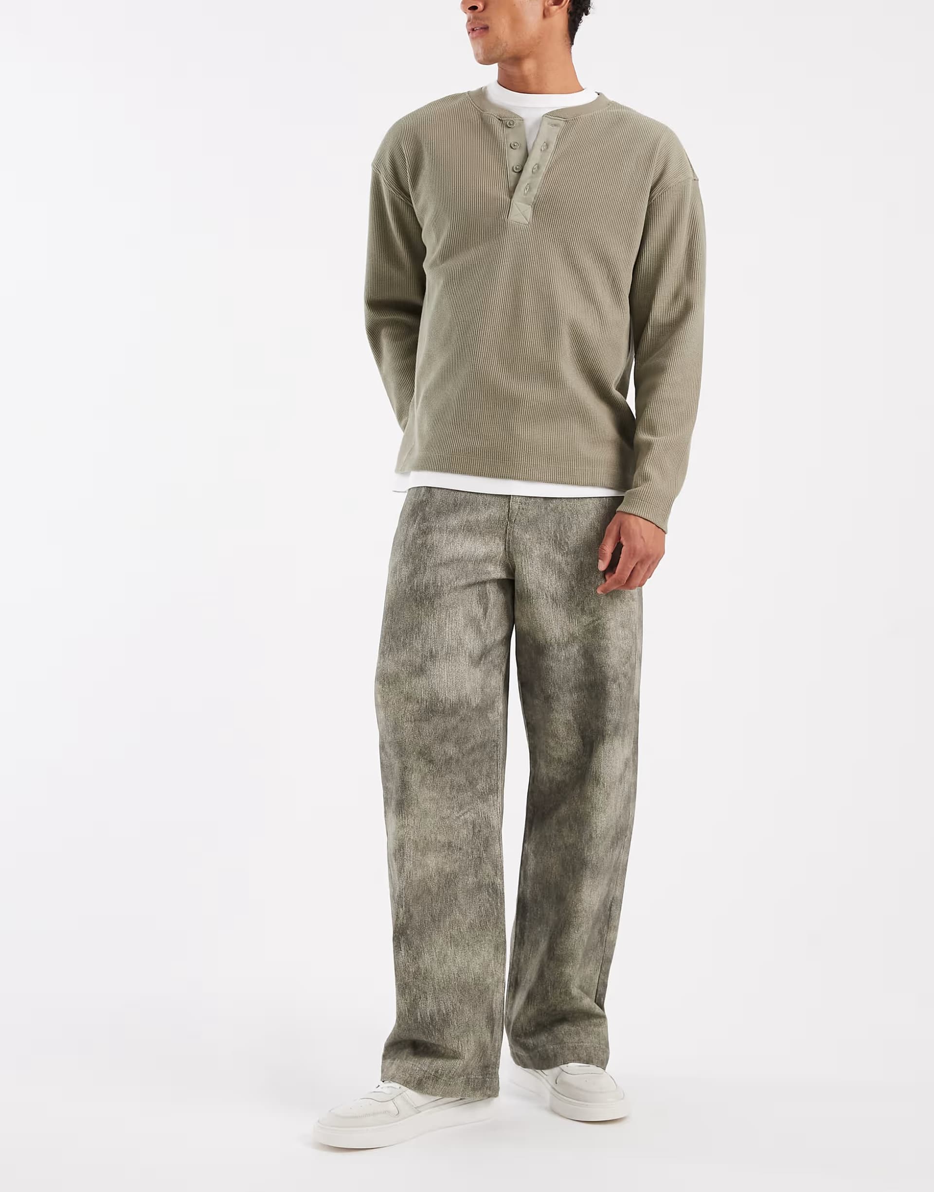 ASOS ASOS DESIGN baggy trouser in khaki fuzzy print