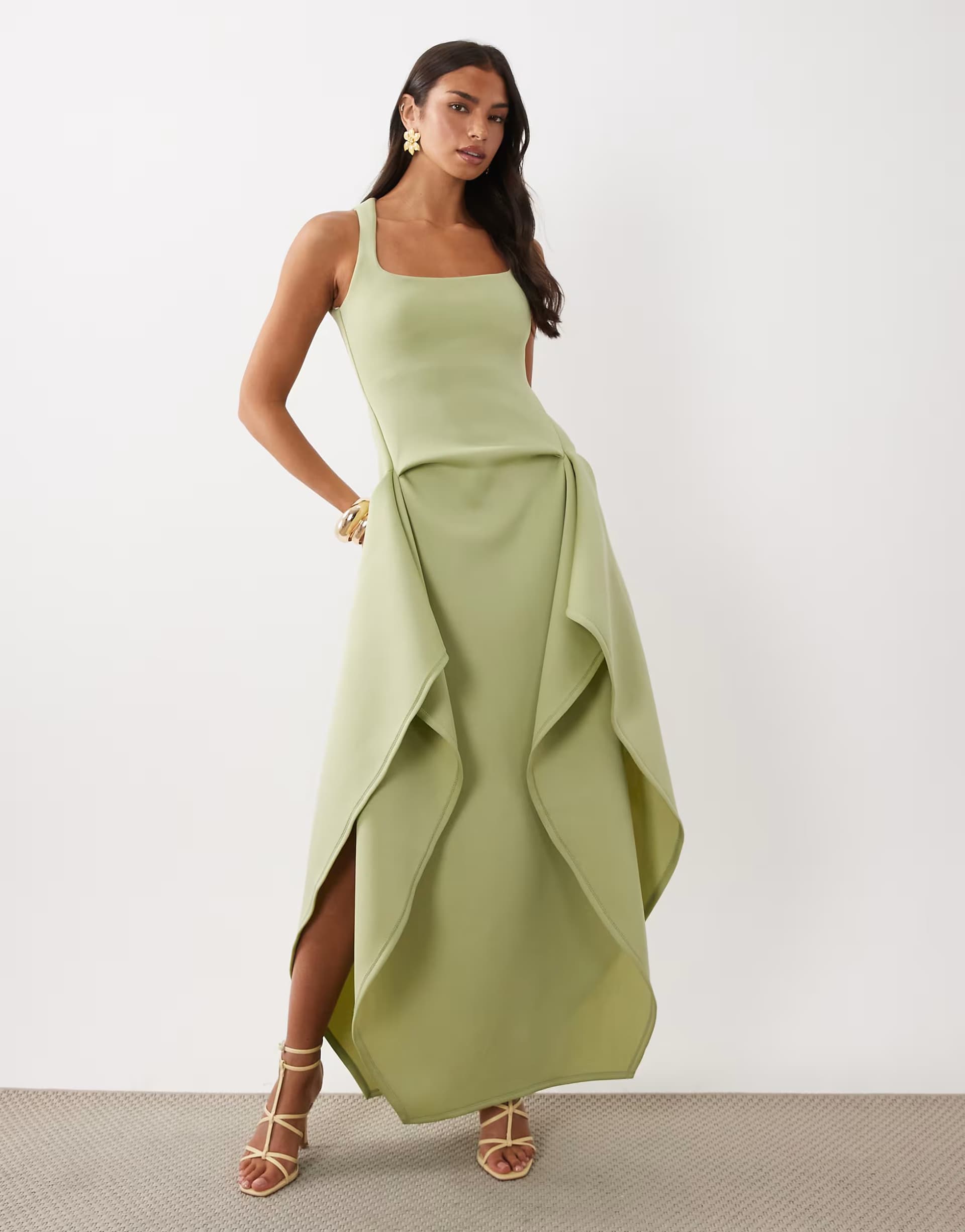 ASOS ASOS DESIGN scoop neck maxi dress with high sides in soft green scuba-style fabric