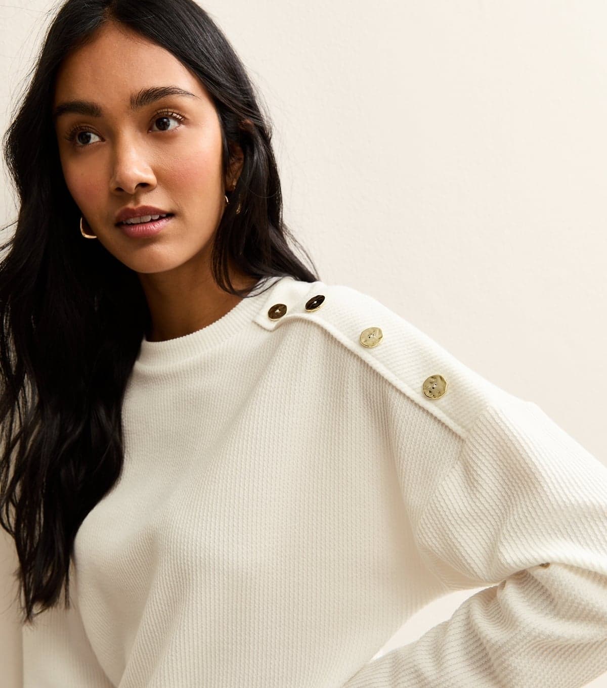 New Look Women's Off White Rib Jersey Long Sleeve Top New Look