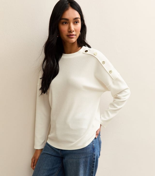 New Look Women's Off White Rib Jersey Long Sleeve Top New Look - 2