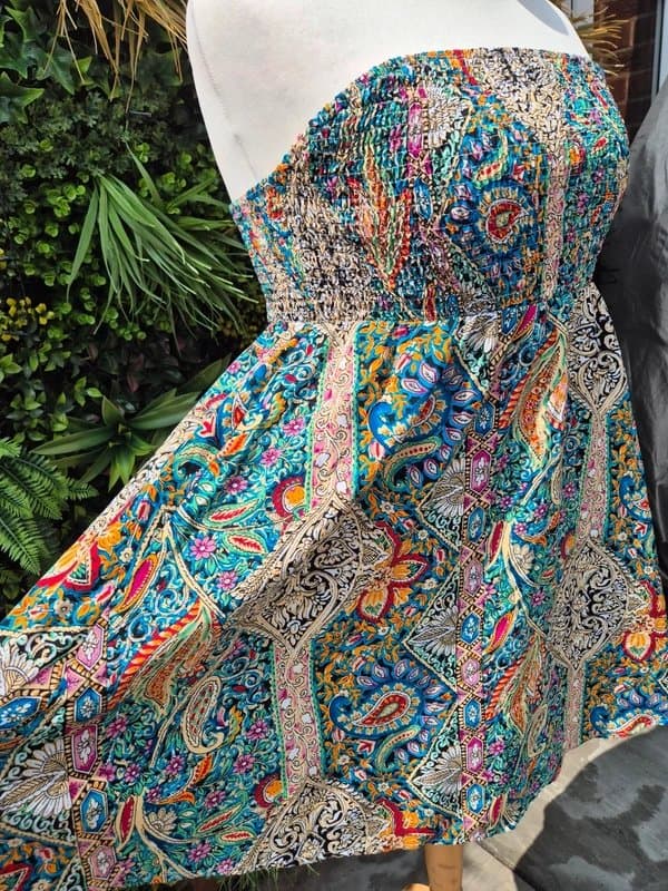 Shein Curve Bandeau shirred paisley multi coloured dress size 16