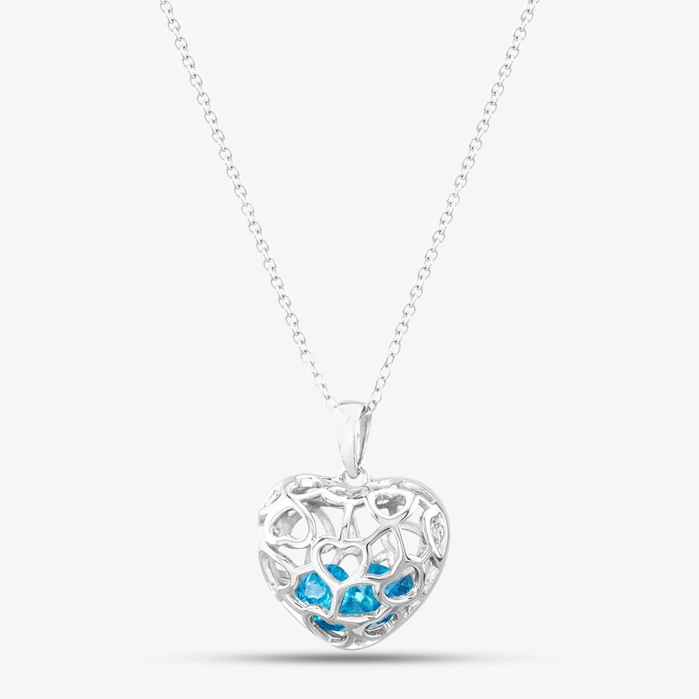T.H.Baker T.H.Baker Women's Silver Blue Cubic Zirconia Caged Heart Pendant Necklace SP01420S - 1