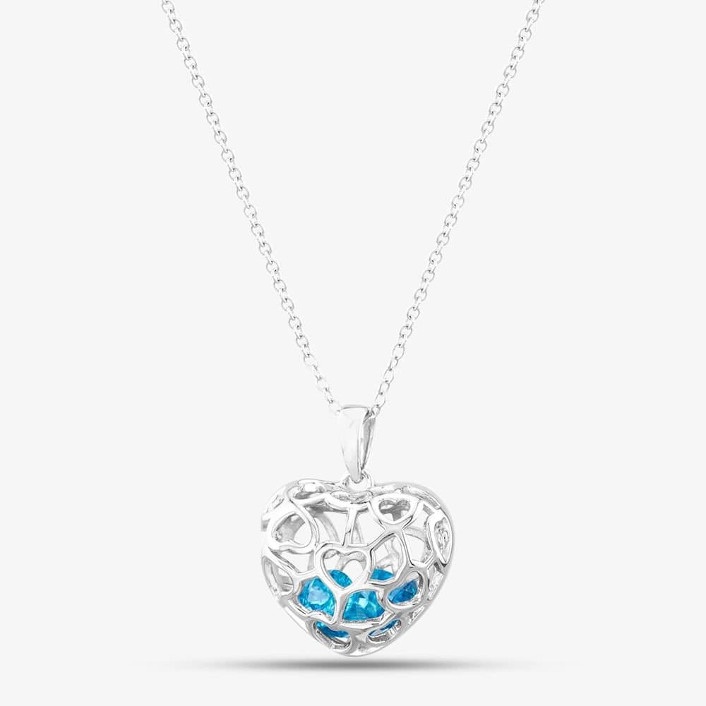 T.H.Baker T.H.Baker Women's Silver Blue Cubic Zirconia Caged Heart Pendant Necklace SP01420S