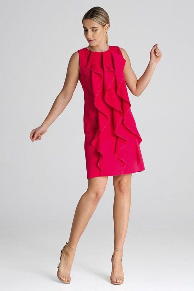 Love Lace Love Lace Women's Sleeveless Trapeze Dress with Front Ruffles Style 197185 in Pink - 2