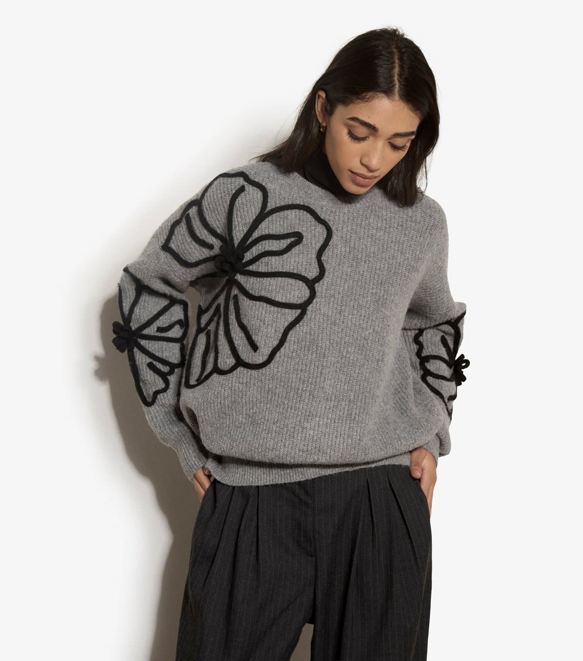 Apricot Women's Dark Grey 3D Flower Jumper Apricot New Look