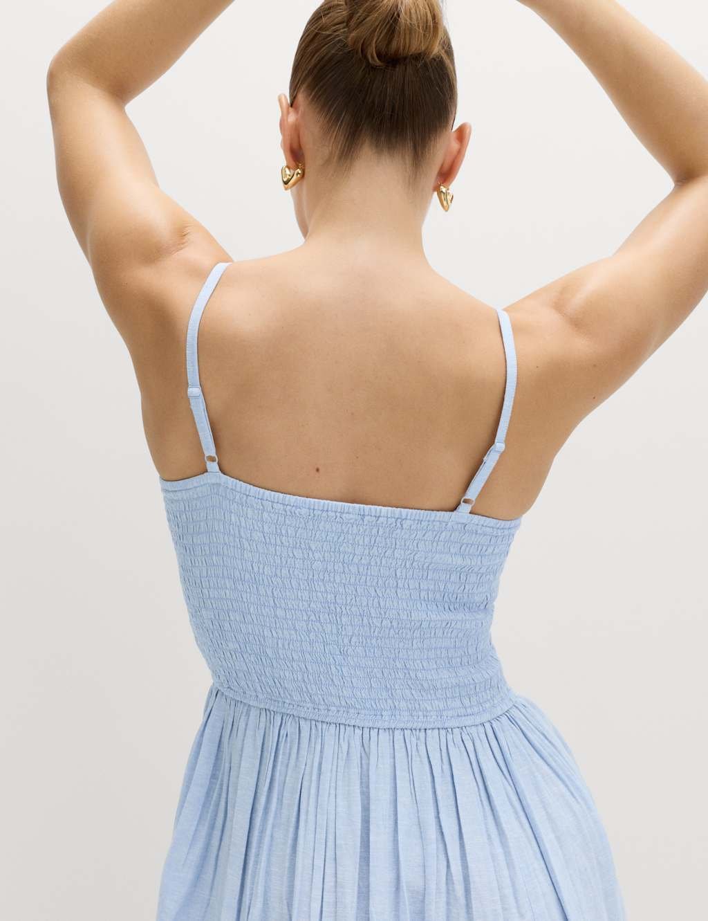 Marks & Spencer M&S Linen Rich Shirred Midi Dress Chambray - 3