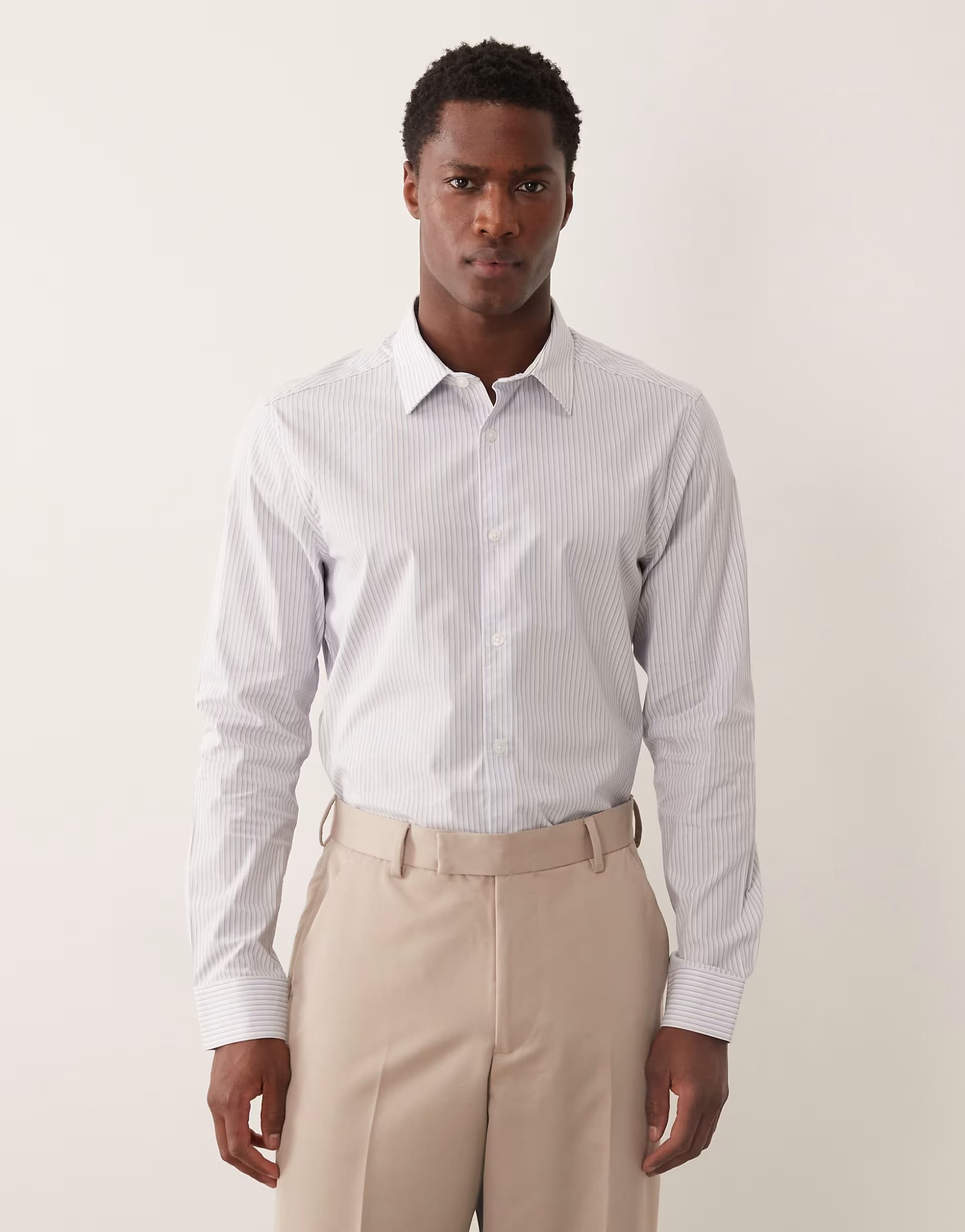 ASOS Selected poplin stripe shirt in blue