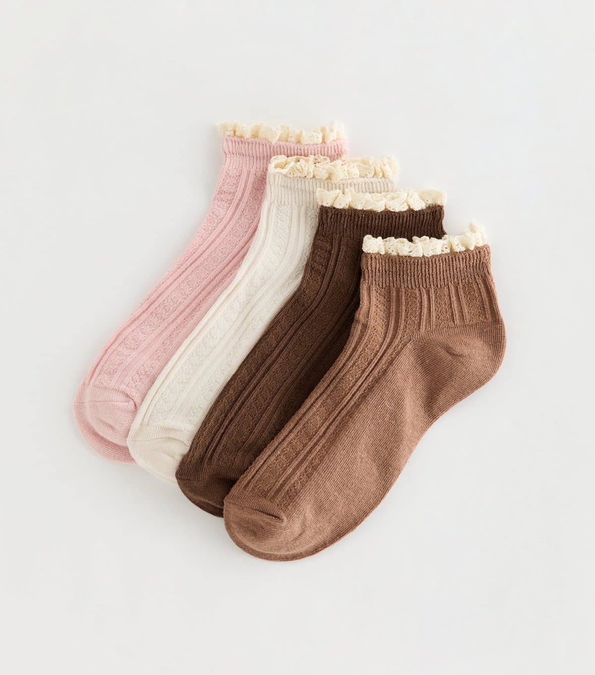 New Look New Look Light Pink Textured Frill Trainer Socks Pack of 4