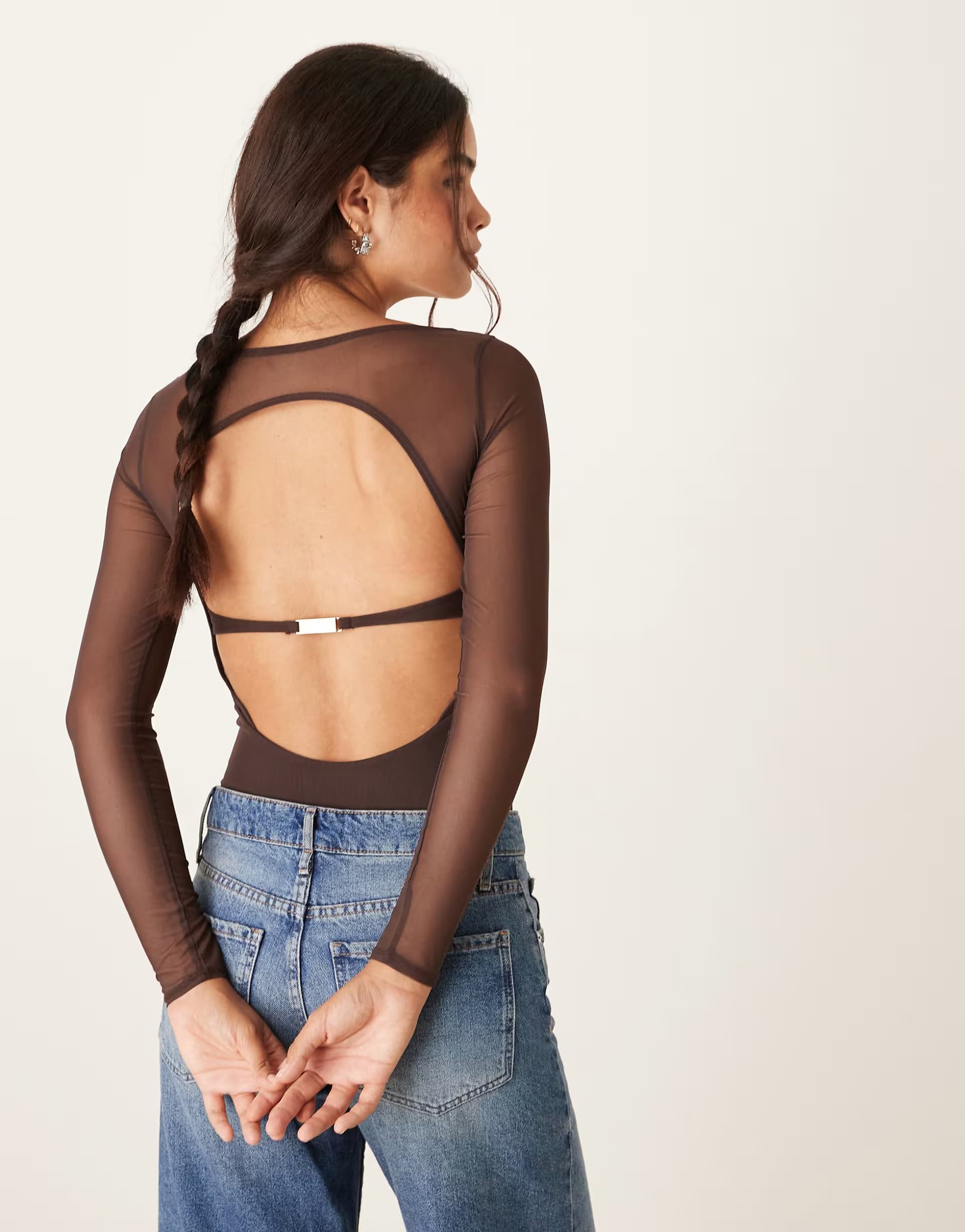 ASOS Abercrombie & Fitch long sleeve mesh bra free bodysuit in brown