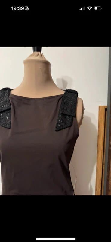 ASOS Design chocolate brown black sequin epaulets bow ribbon sparkling shimmer festive vest top size 10