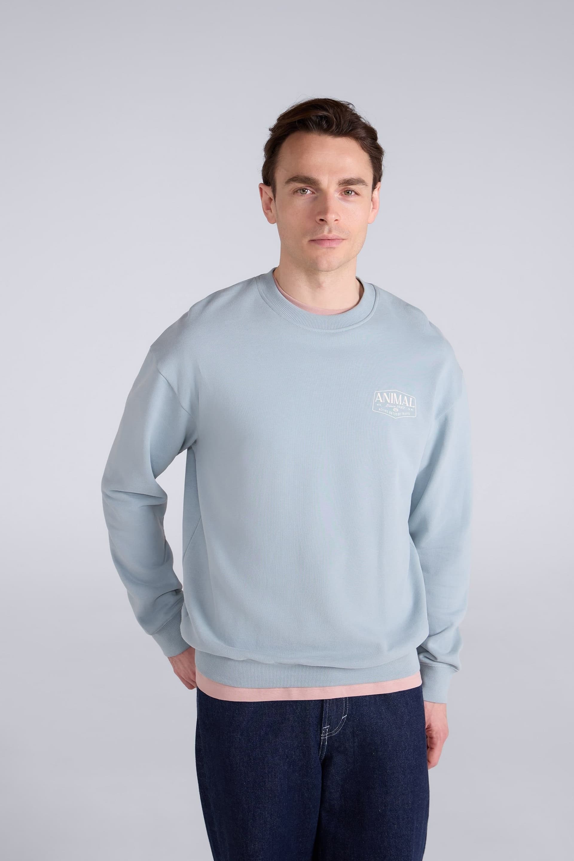 Animal Animal Men's 'Jonah' Ribbed Cuffs Cotton Drop Shoulder Sweatshirt in Bright Blue