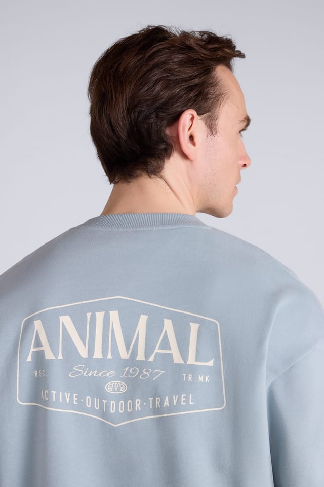 Animal Animal Men's 'Jonah' Ribbed Cuffs Cotton Drop Shoulder Sweatshirt in Bright Blue - 2