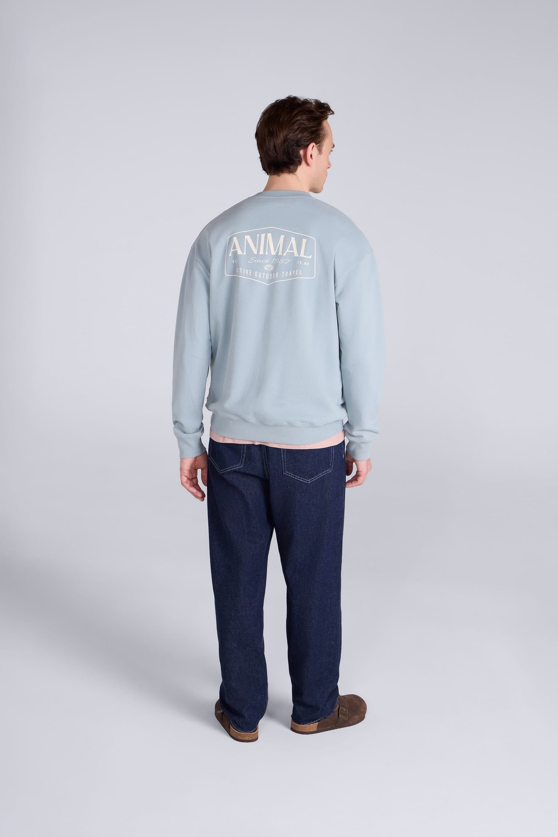 Animal Animal Men's 'Jonah' Ribbed Cuffs Cotton Drop Shoulder Sweatshirt in Bright Blue - 4
