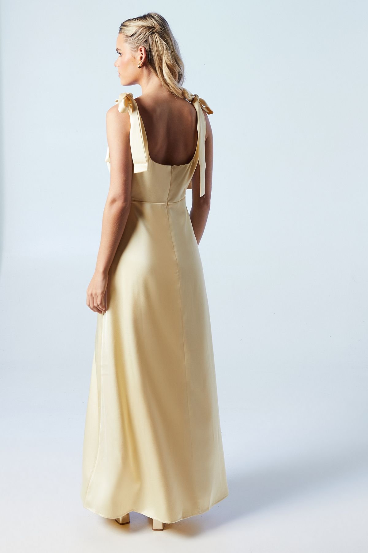 Oasis Oasis Women's Petite Satin Tie Shoulder Midi Bridesmaid Dress in Butter - 3