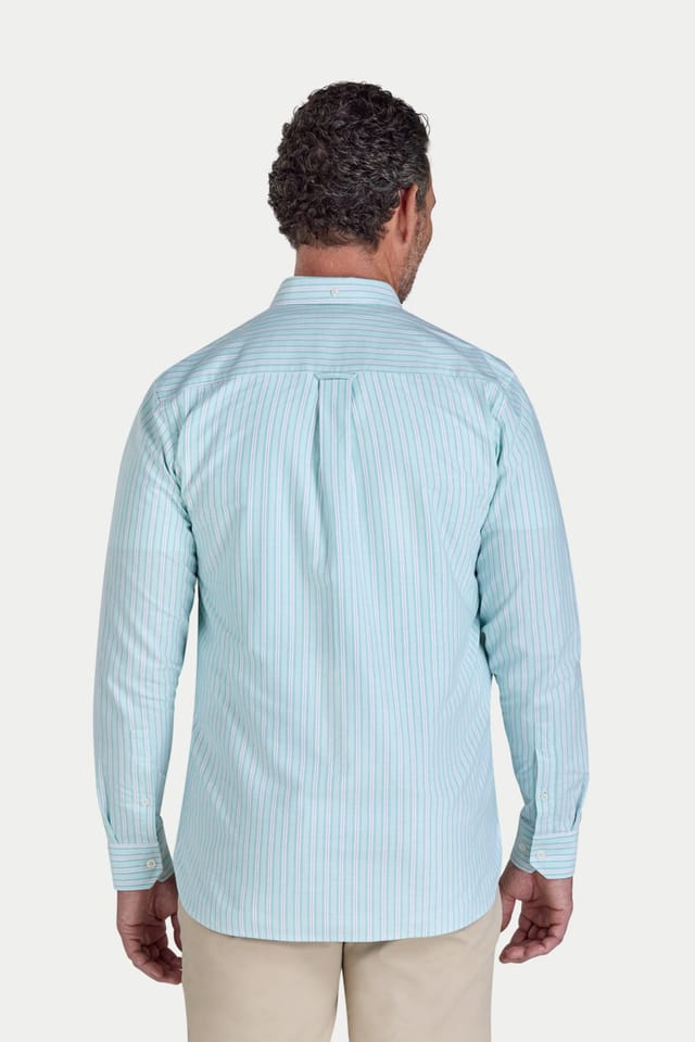 raging bull Raging Bull Men's Long Sleeve Stanford Stripe Oxford Shirt in Aqua - 2