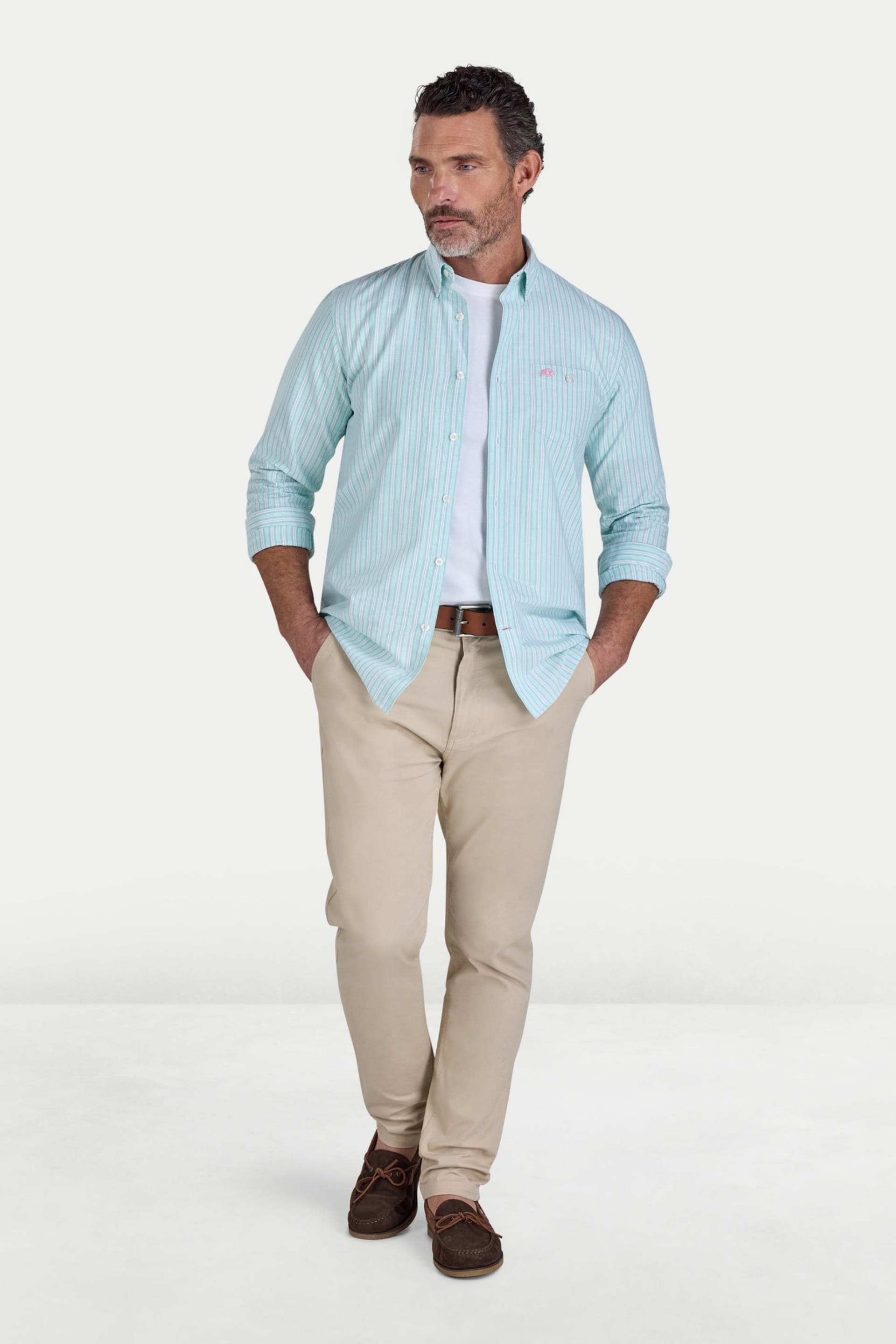 raging bull Raging Bull Men's Long Sleeve Stanford Stripe Oxford Shirt in Aqua - 4