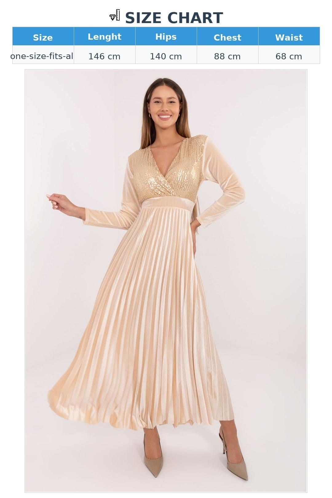 Love Lace Love Lace Women's Wrap Neck Maxi Dress with Sequin Pleats in Beige - 4