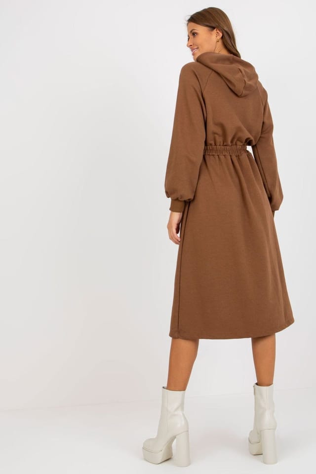 Love Lace Love Lace Women's Hooded Sweatshirt Dress with Elastic Waist in Brown - 3