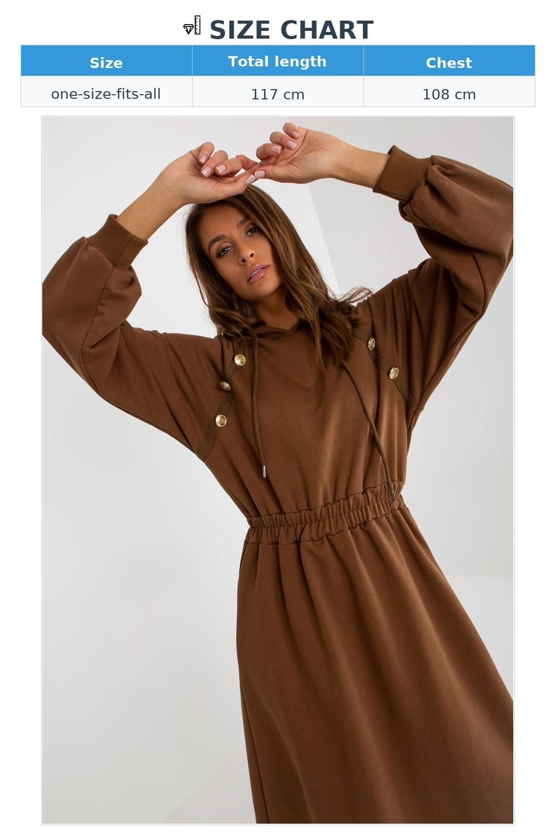 Love Lace Love Lace Women's Hooded Sweatshirt Dress with Elastic Waist in Brown - 4