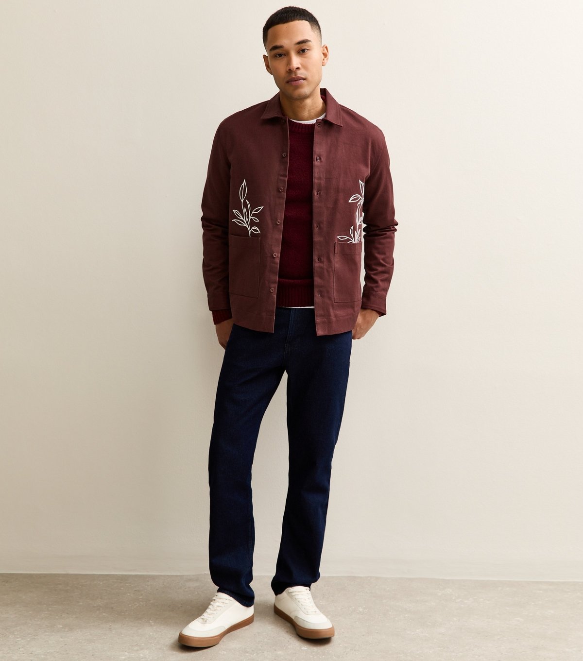 New Look Men's Dark Brown Boxy Embroidered Overshirt Jacket New Look - 3