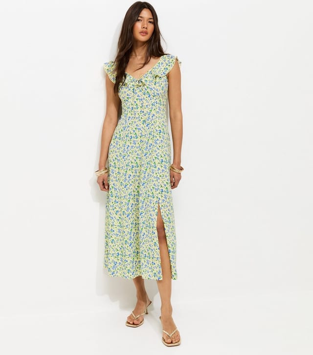 New Look Women's Yellow Ditsy Floral Ruffled Neck Midi Dress New Look - 2
