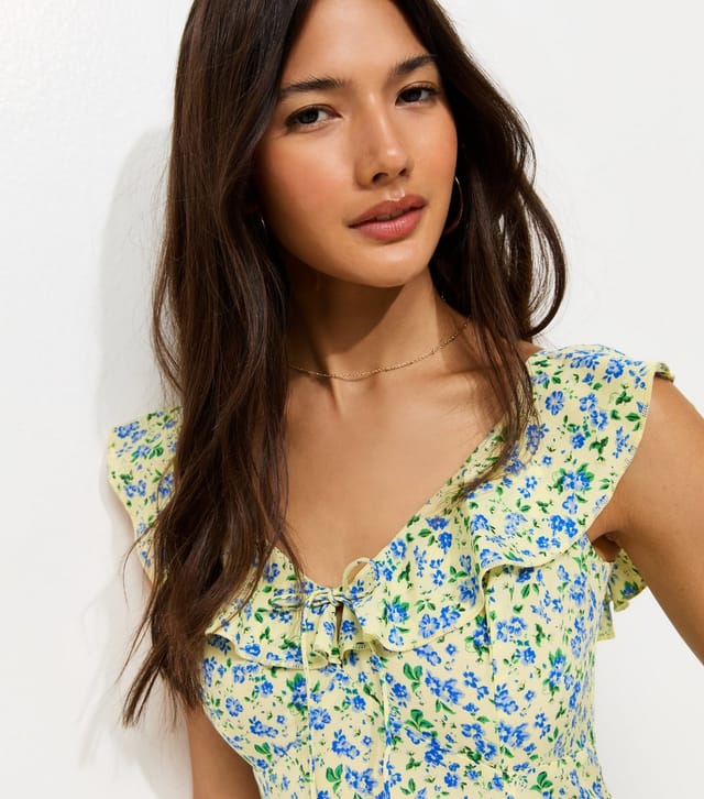 New Look Women's Yellow Ditsy Floral Ruffled Neck Midi Dress New Look - 3