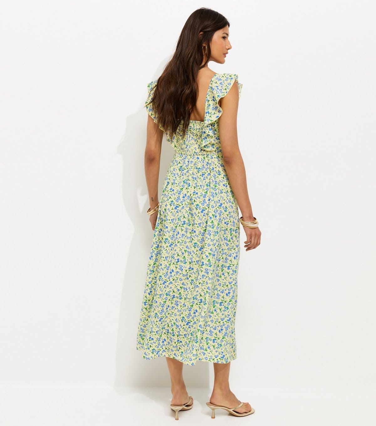 New Look Women's Yellow Ditsy Floral Ruffled Neck Midi Dress New Look - 4
