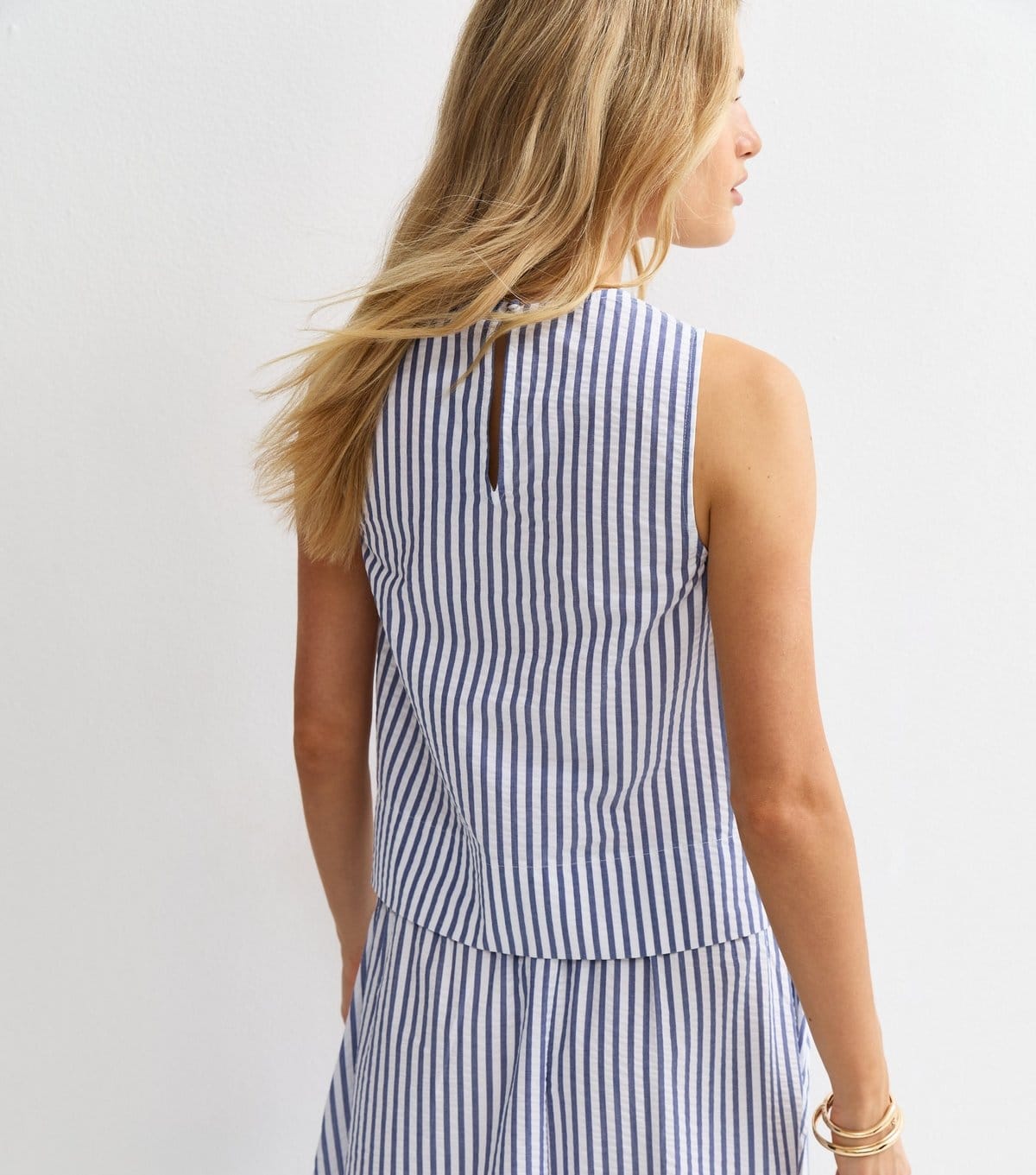 New Look Women's Blue Cotton Striped Sleeveless A Line Top New Look - 4