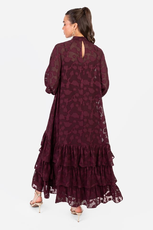 Anaya with Love Anaya with Love Women's Floral Burnout Long Sleeve Trapeze Midaxi Dress in Red - 2