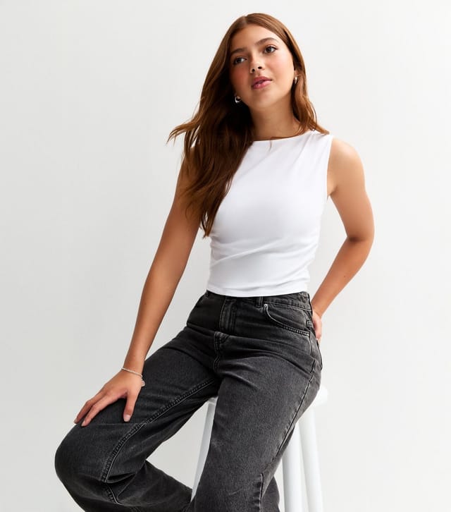 New Look Girls' White Cotton Ruched Slash Neck Vest New Look - 3