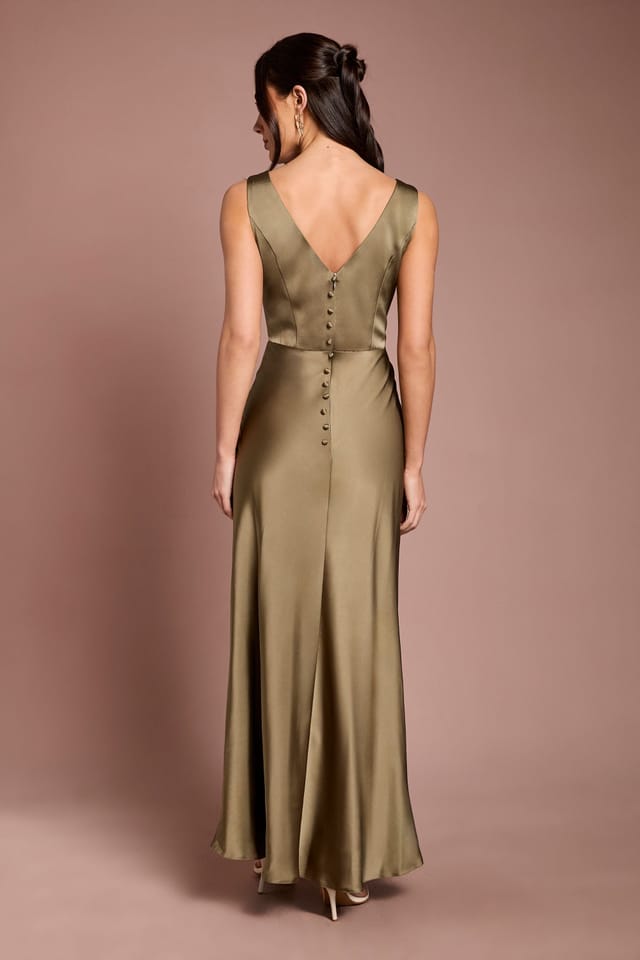 Coast Coast Women's Sleeveless Satin Bridesmaid Dress in Olive - 3