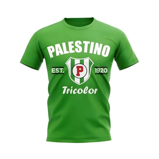 Palestino Palestino Men's Personalised Established Football T-Shirt Green in White - 2